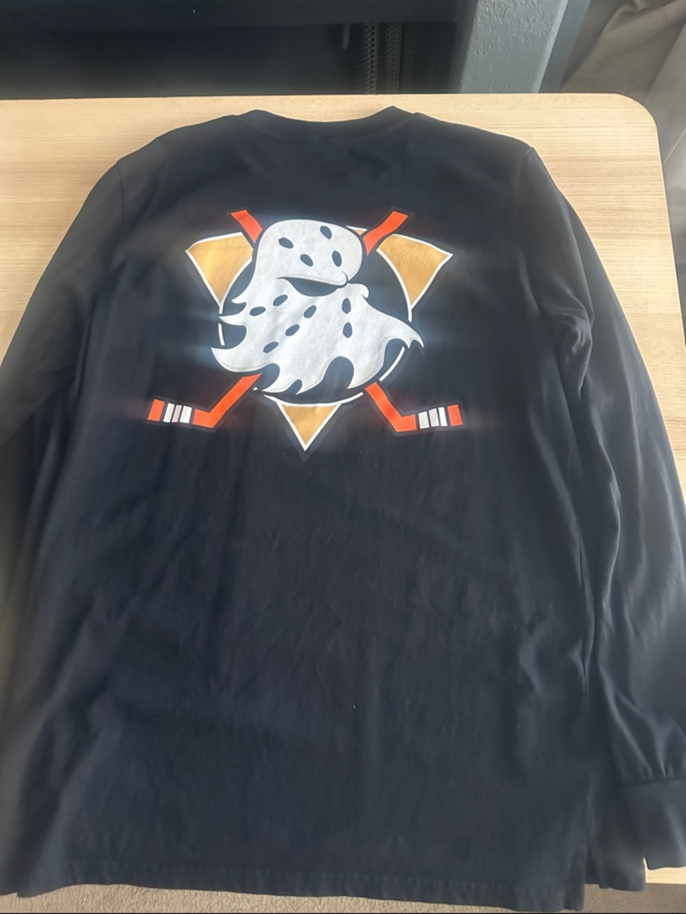 Ghost Black Long-Sleeve Shirt with Ghost X Anaheim Ducks Hockey Graphic sz L